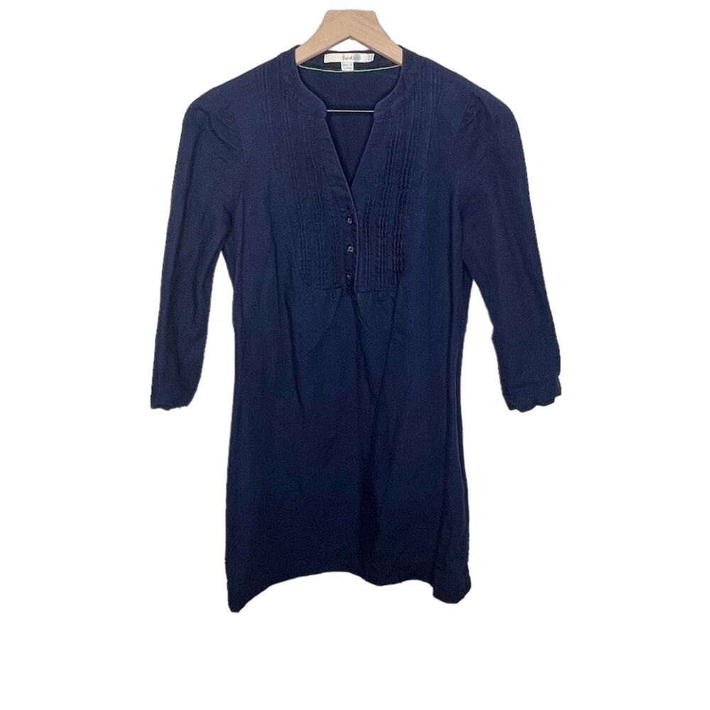 BODEN USA Women's Laura Linen Denim Mini Dress Navy Blue Pin Tuck Pleating US 4